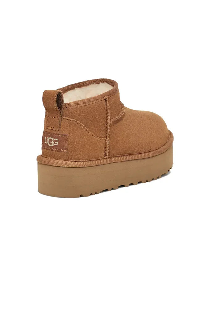 Chestnut Brown suede platform boot on a white background