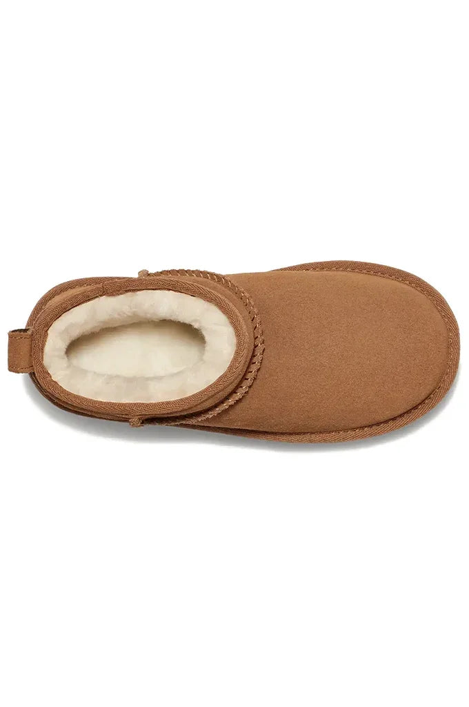 Chestnut Brown suede platform boot on a white background