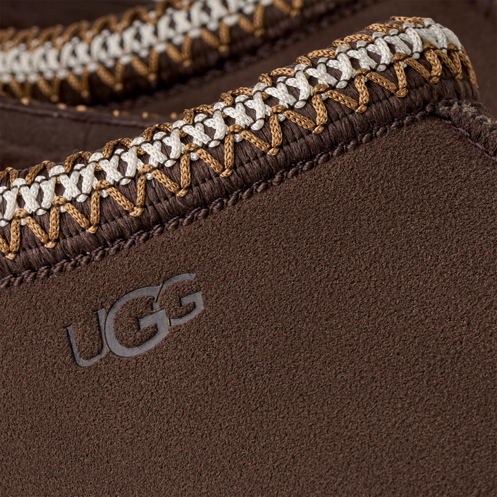 Close-up of brown UGG boot with braided trim#color_dusted-cocoa