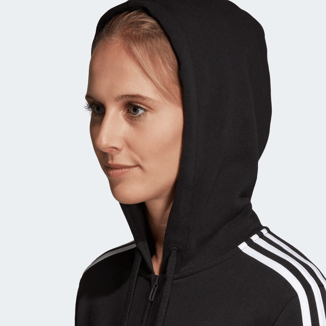 Adidas Women s Essential Fleece 3 Stripe Zip Hoodie Black White