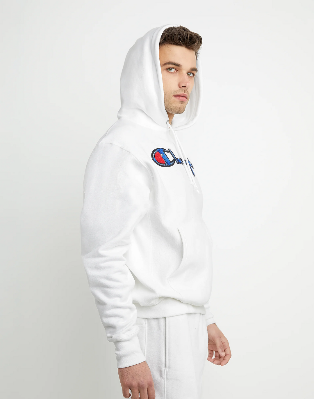 Champion reverse weave chenille logo grey hoodie clearance