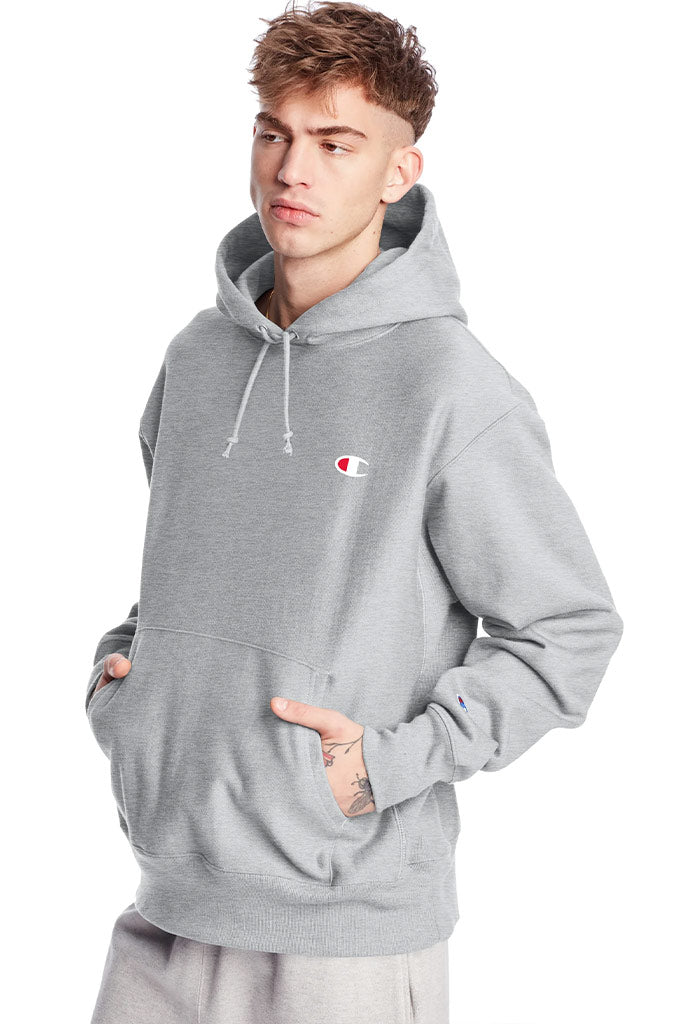 Men s Champion Reverse Weave Hoodie C Logo Oxford Grey M