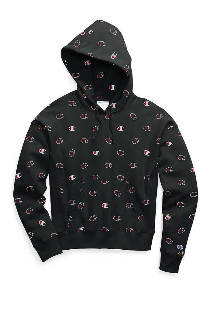 Champion Reverse Weave Pull Over Women's Hoodie, All Over Print Tossed Logo  