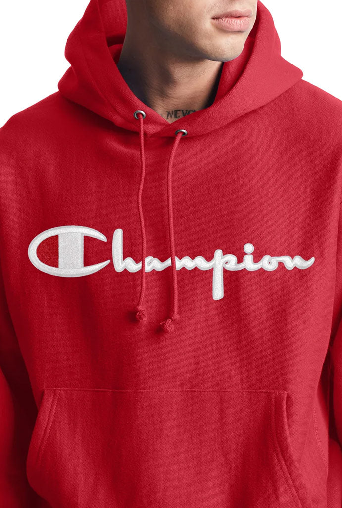 Red reverse weave champion hoodie online