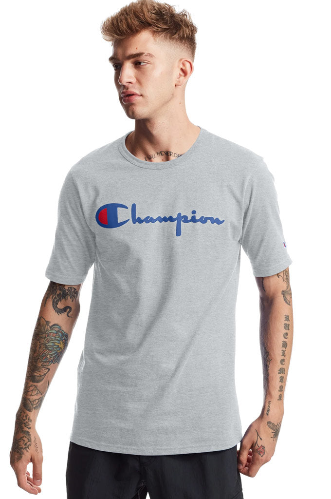 Men s Champion Life Heritage Tee Vintage Logo Oxford Grey Xs