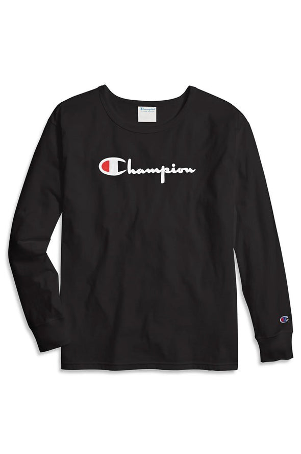 Champion Original Long-Sleeve Women's Tee, Flocked Logo - Mainland Skate & Surf