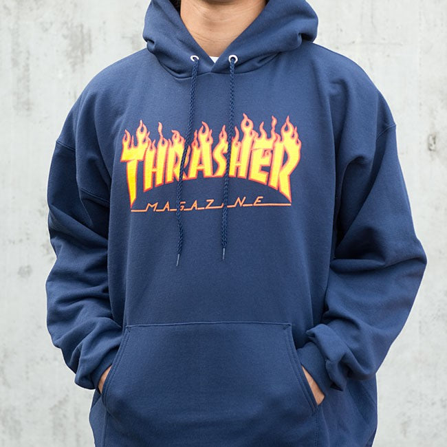Thrasher Flame Logo Hoodie S Navy