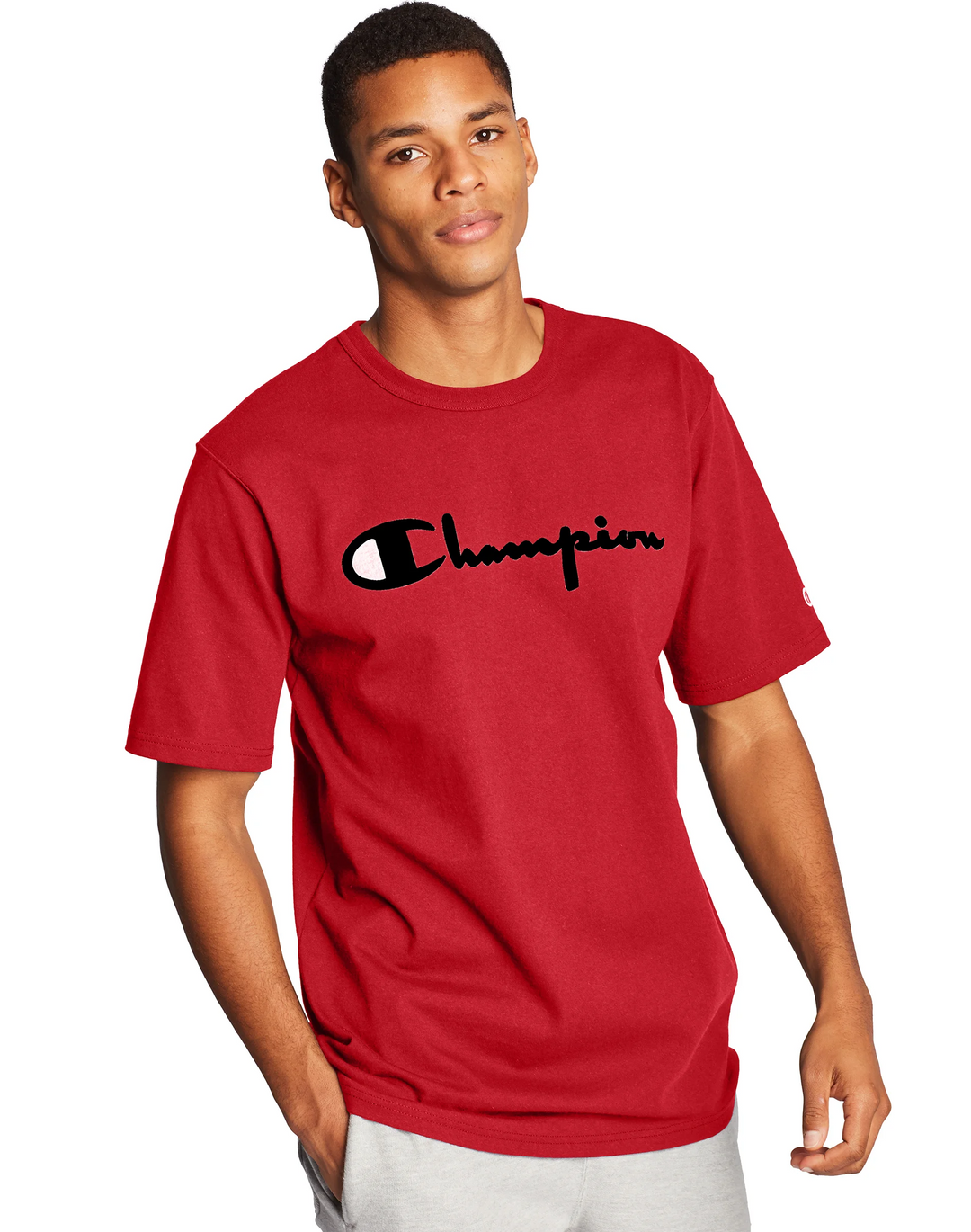 Champion Men s Script Logo Red Tee Small