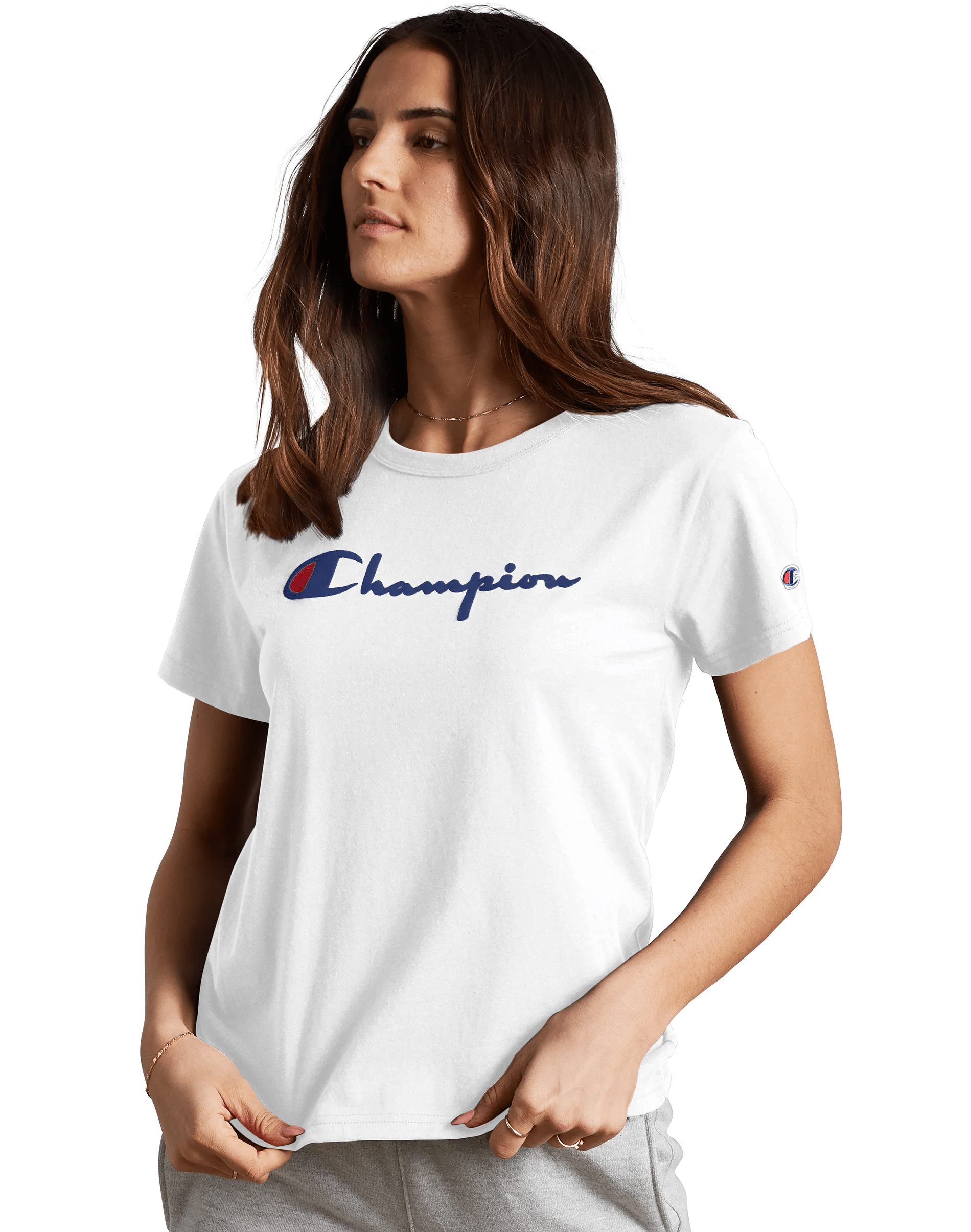 Champion logo t shirts women's best sale