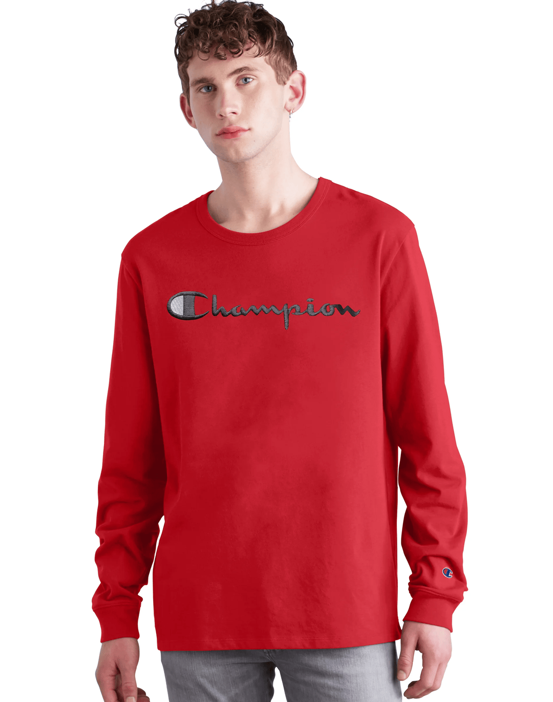 Champion Mens Heritage Script Long Sleeve T Shirt Red
