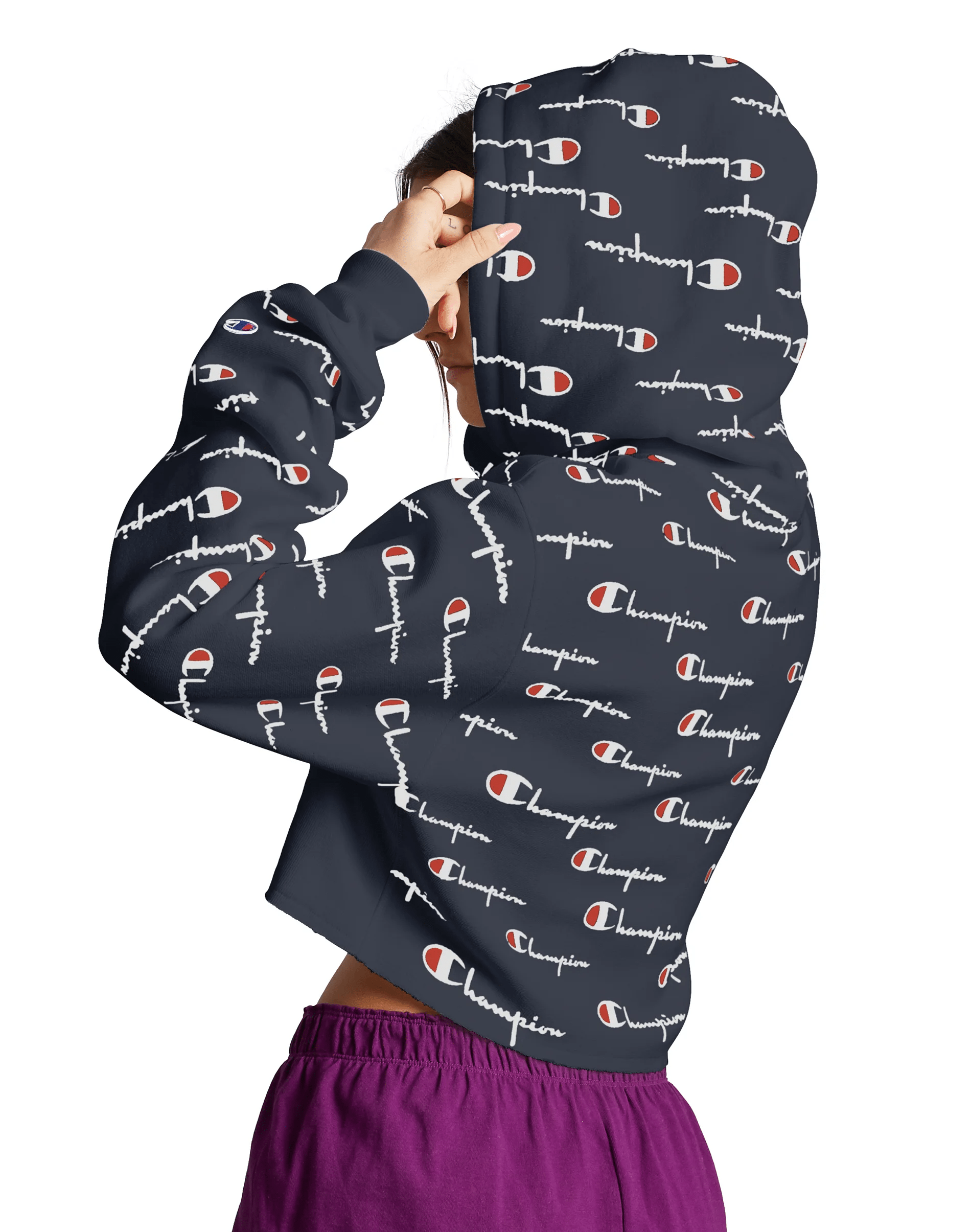 Champion reverse weave all over print cropped hoodie best sale