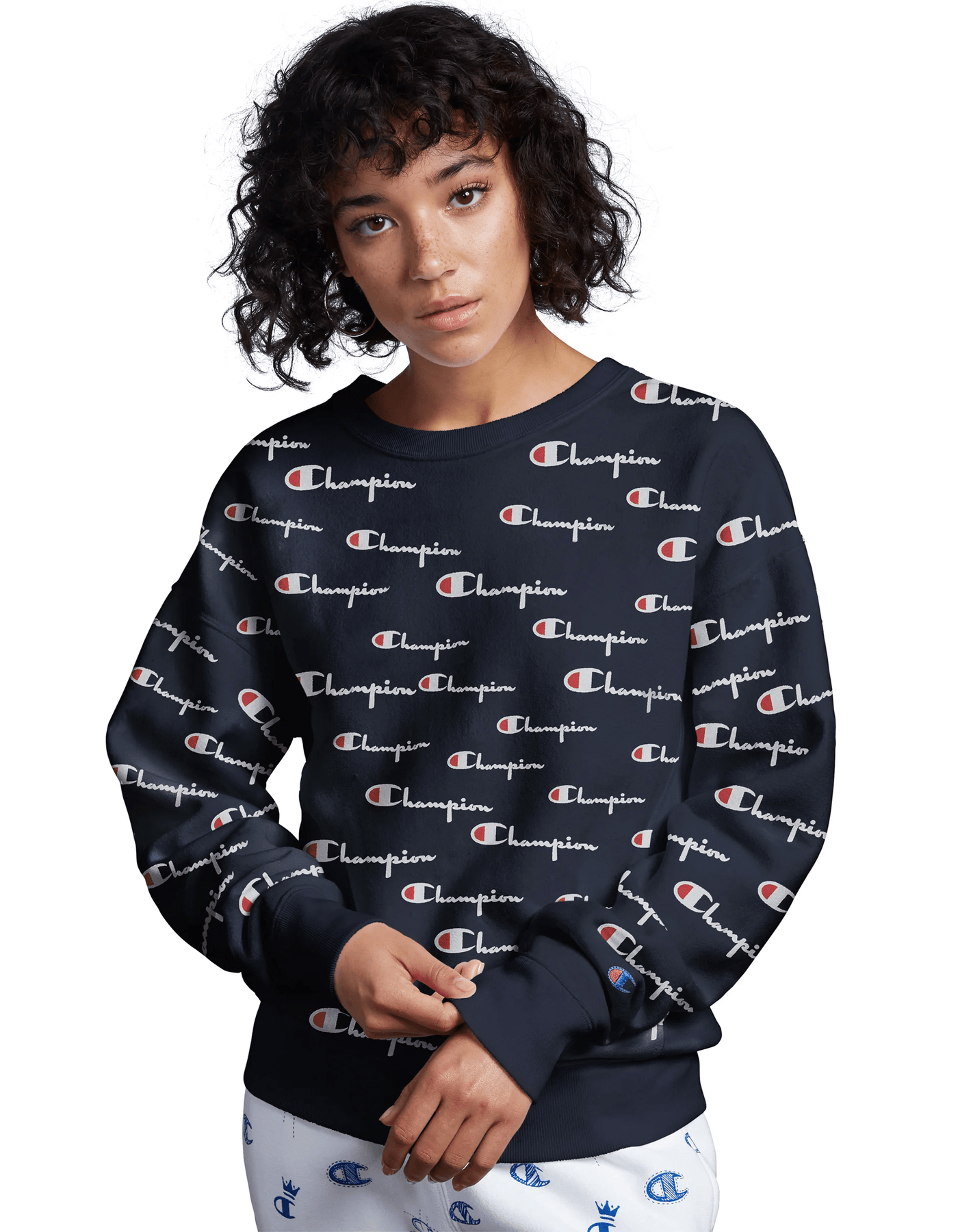 Champion repeat logo crew sweatshirt cheap