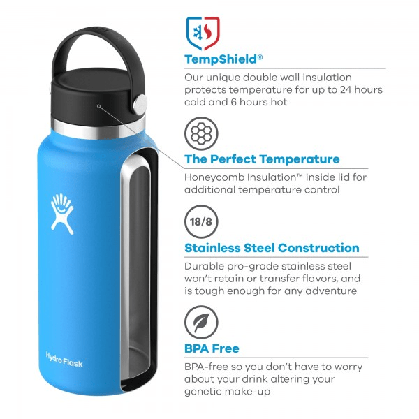 Hydro Flask 32 oz. Wide Mouth Bottle with Flex Straw Cap, Stone