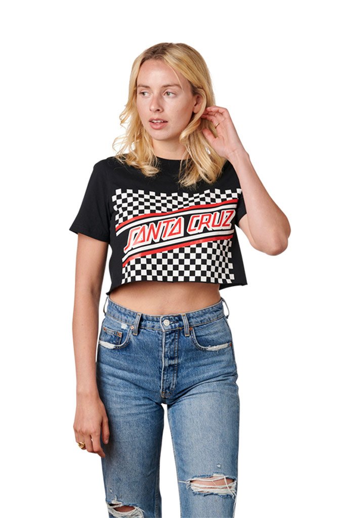 Santa Cruz Checkerboard Cut Off Crop Boyfriend Tee - Mainland Skate & Surf