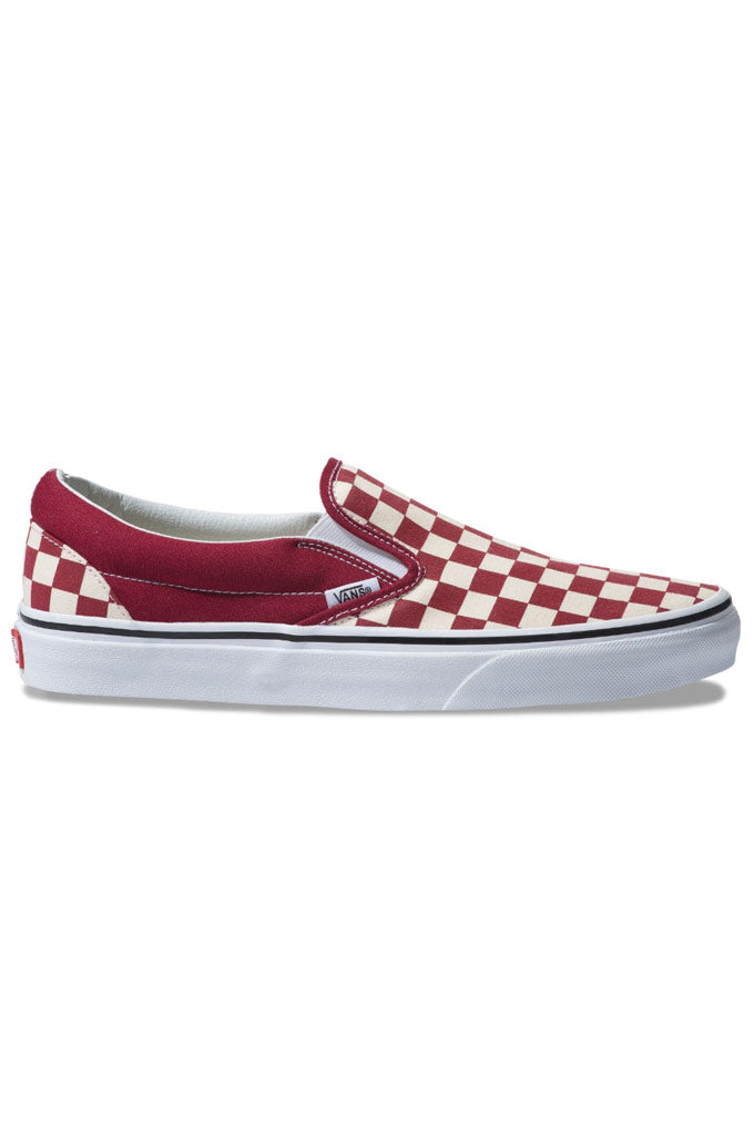 Red and black checkerboard slip on vans Clearance