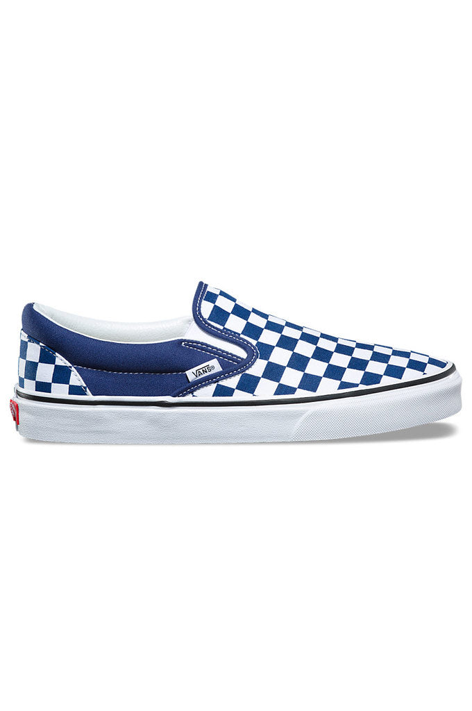 Vans blue checkered slip ons Clearance
